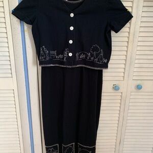 Karin Steven’s Vintage Black & White Embroidered Maxi Dress & Jacket Set